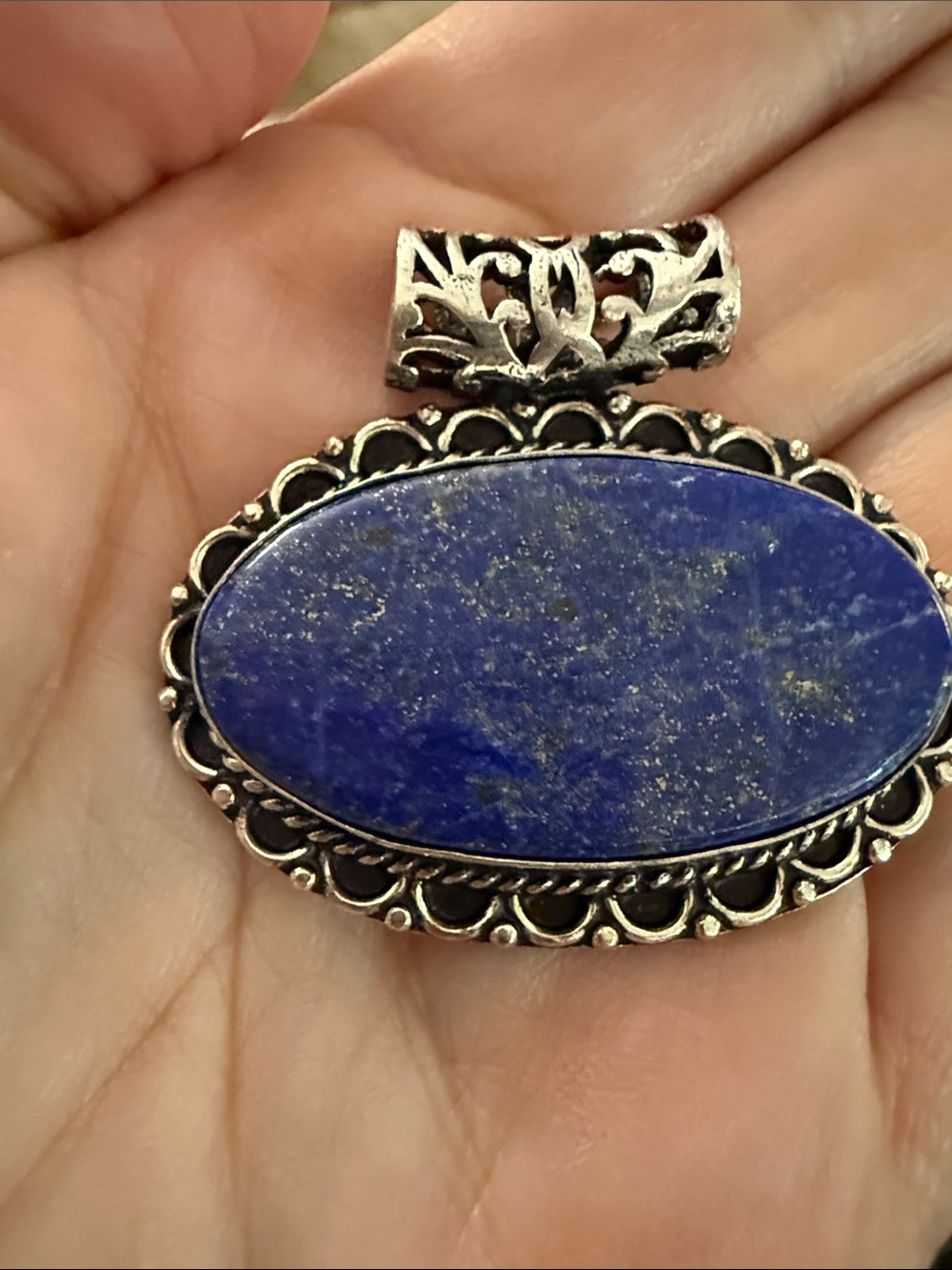 Lapis Lazuli Oval sterling Silver Pendant in Deep Blue